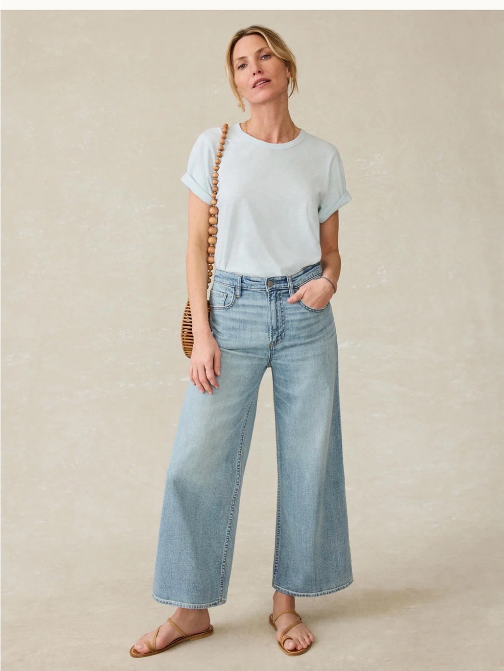Faherty Saturday Denim Wide Leg Ankle Jeans West Cove Light Wash Women’s 24